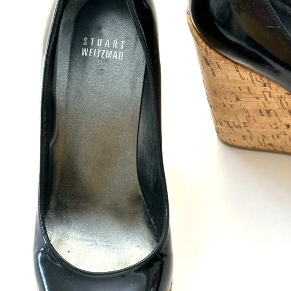 Stuart Weitzman Women's Corkswoon Wedge Pump, Black Patent, Size 8.5 M - Picture 2 of 6